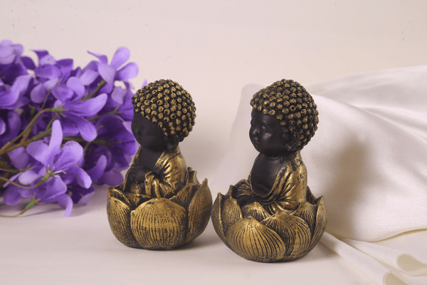 black golden resin lotus buddha pair side view