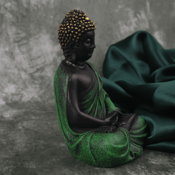 green texture meditating buddha side view