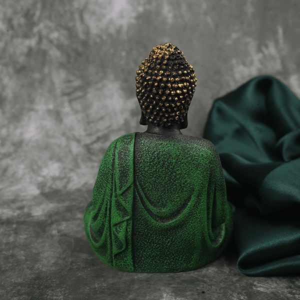 green texture meditating buddha back view