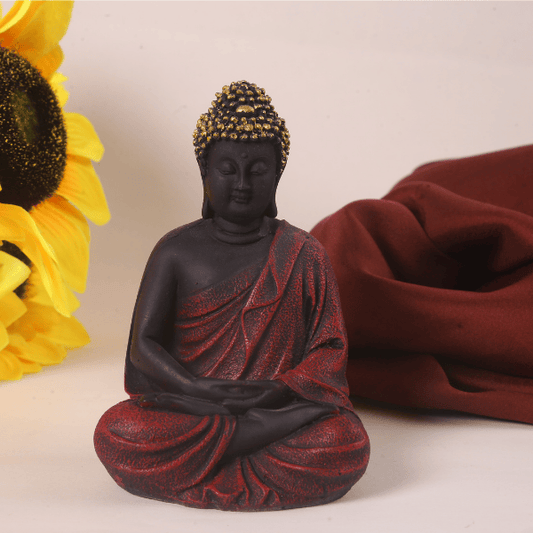 red texture meditating buddha front view