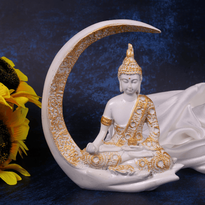 white moon meditating buddha