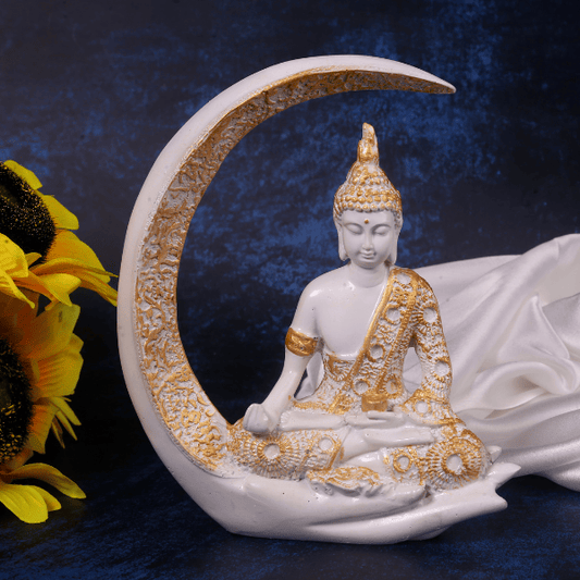 white moon meditating buddha