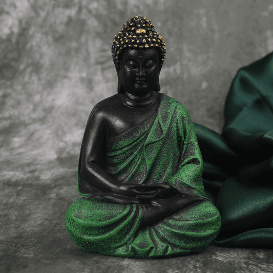 green texture meditating buddha front view