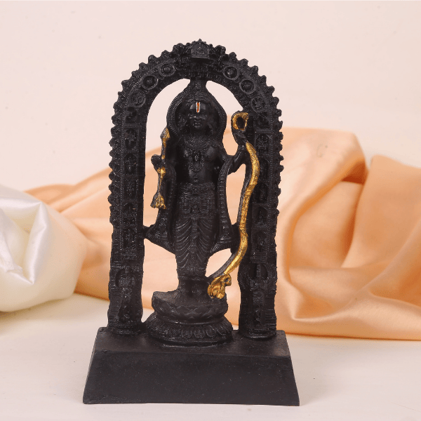 handcrafted black ram lalla shanti murti  front view