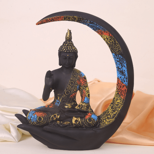 multicolour moon meditating buddha front view 