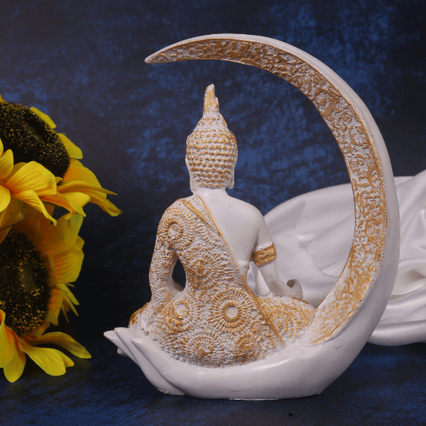 white moon meditating buddha back pose
