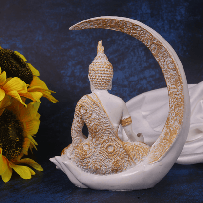 white moon meditating buddha back pose